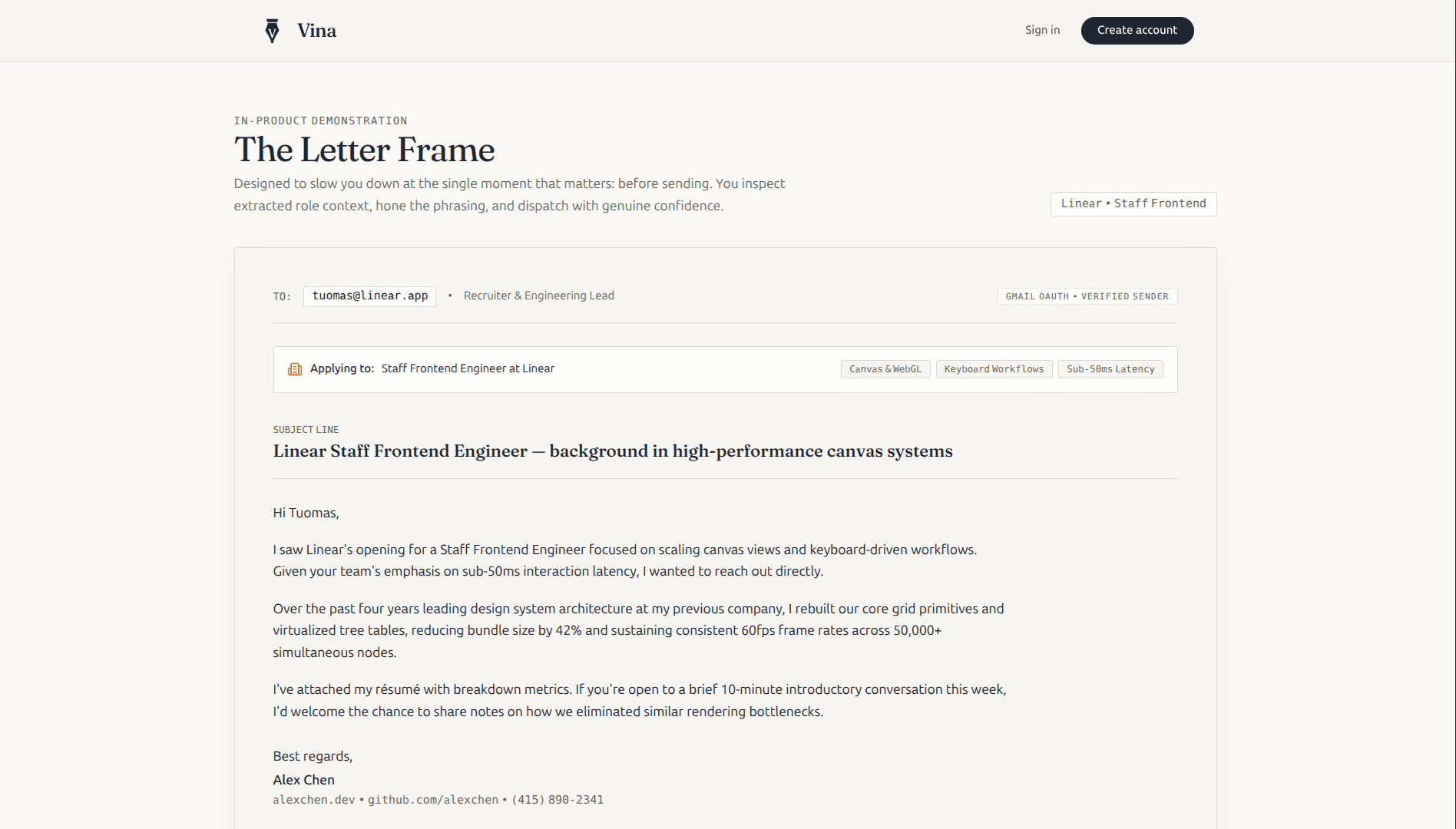 Vina - From Job Description to Email Letter. image 1