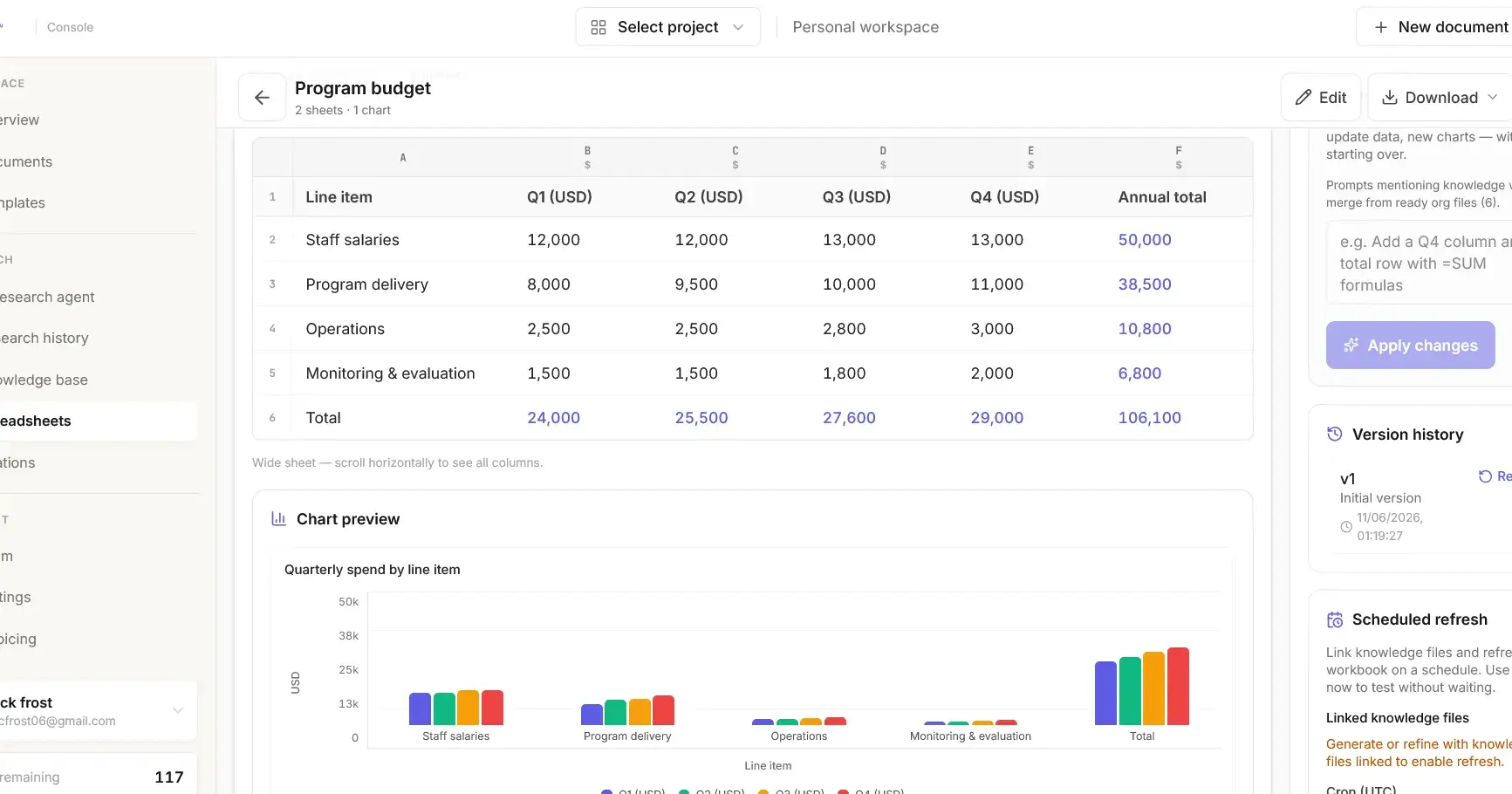 Spreadsheets that import, edit, refine, and refresh — not just generate