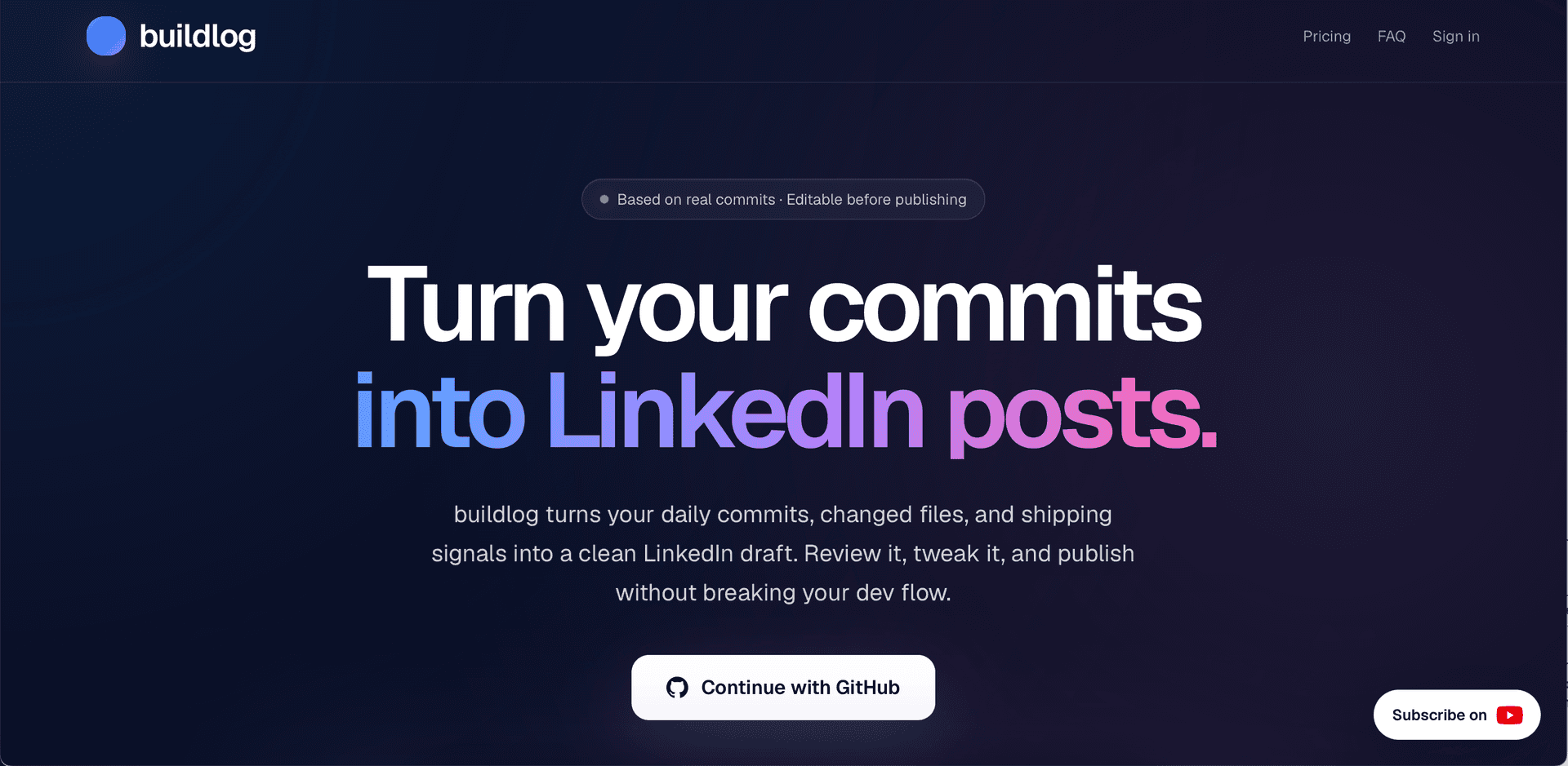buildlog - Turn commits into LinkedIn posts image 1