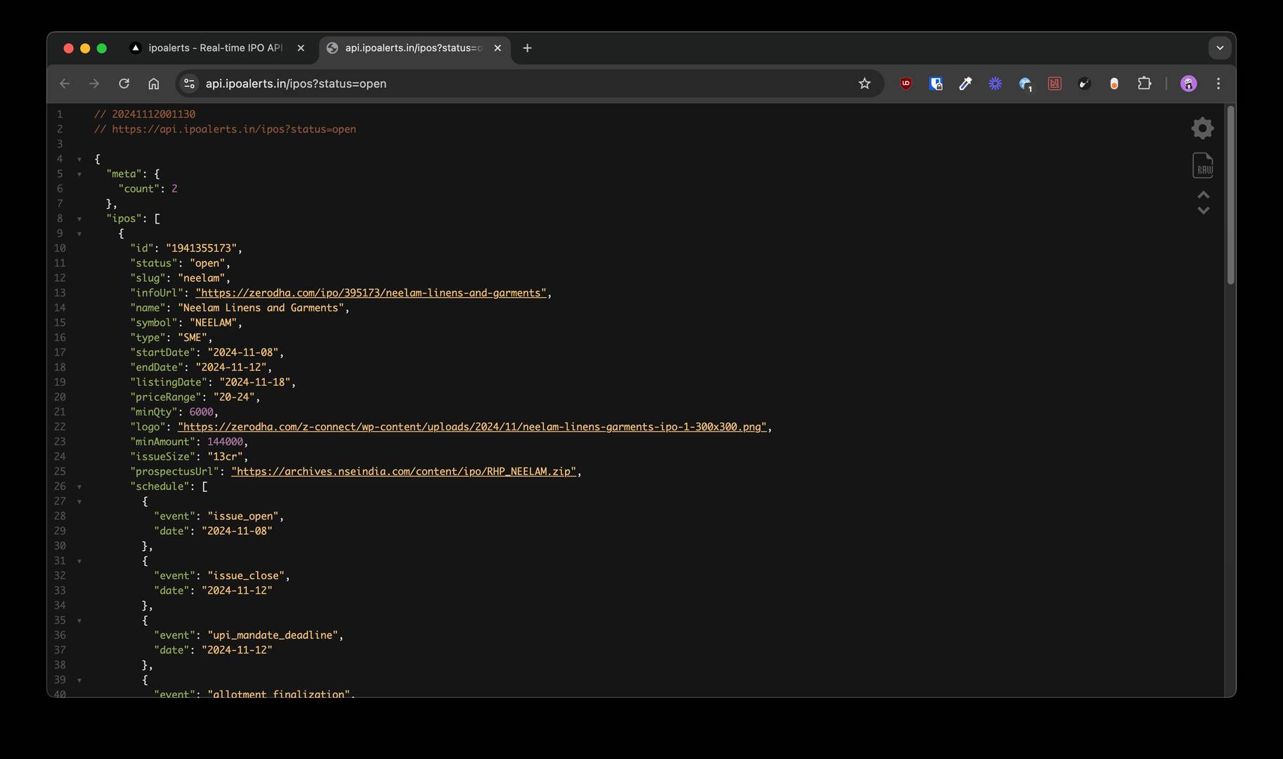 ipoalerts - The IPO API image 2