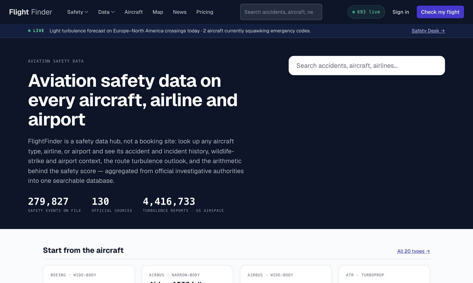 FlightFinder — aviation-safety data platform image 1