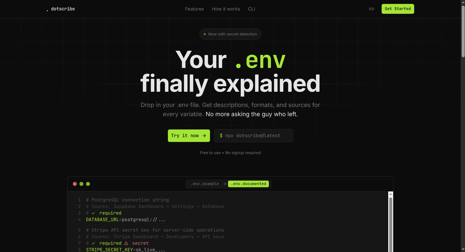 Dotscribe - Your .env, finally explained image 1