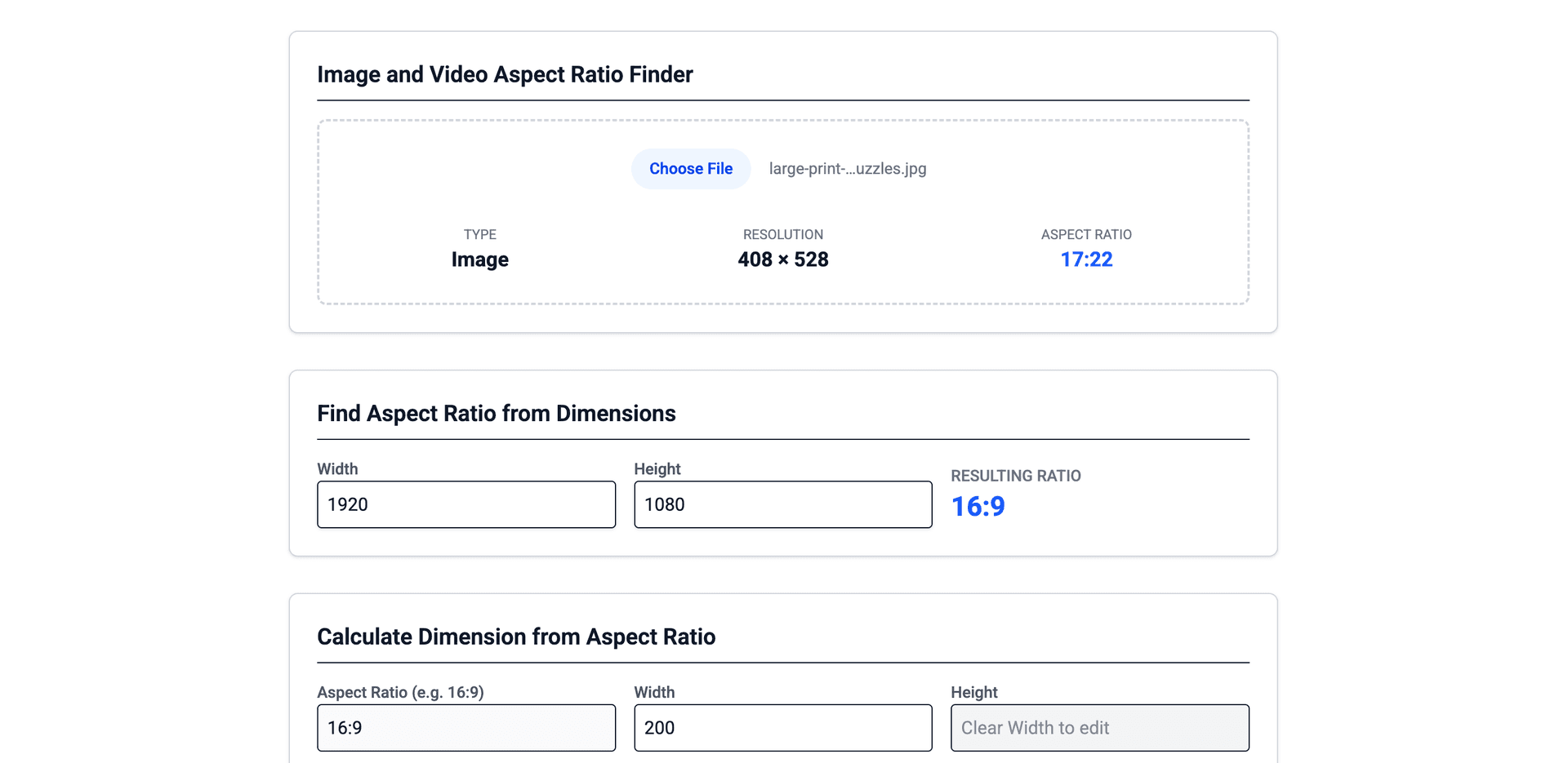 Image Aspect Ratio Calculator image 1