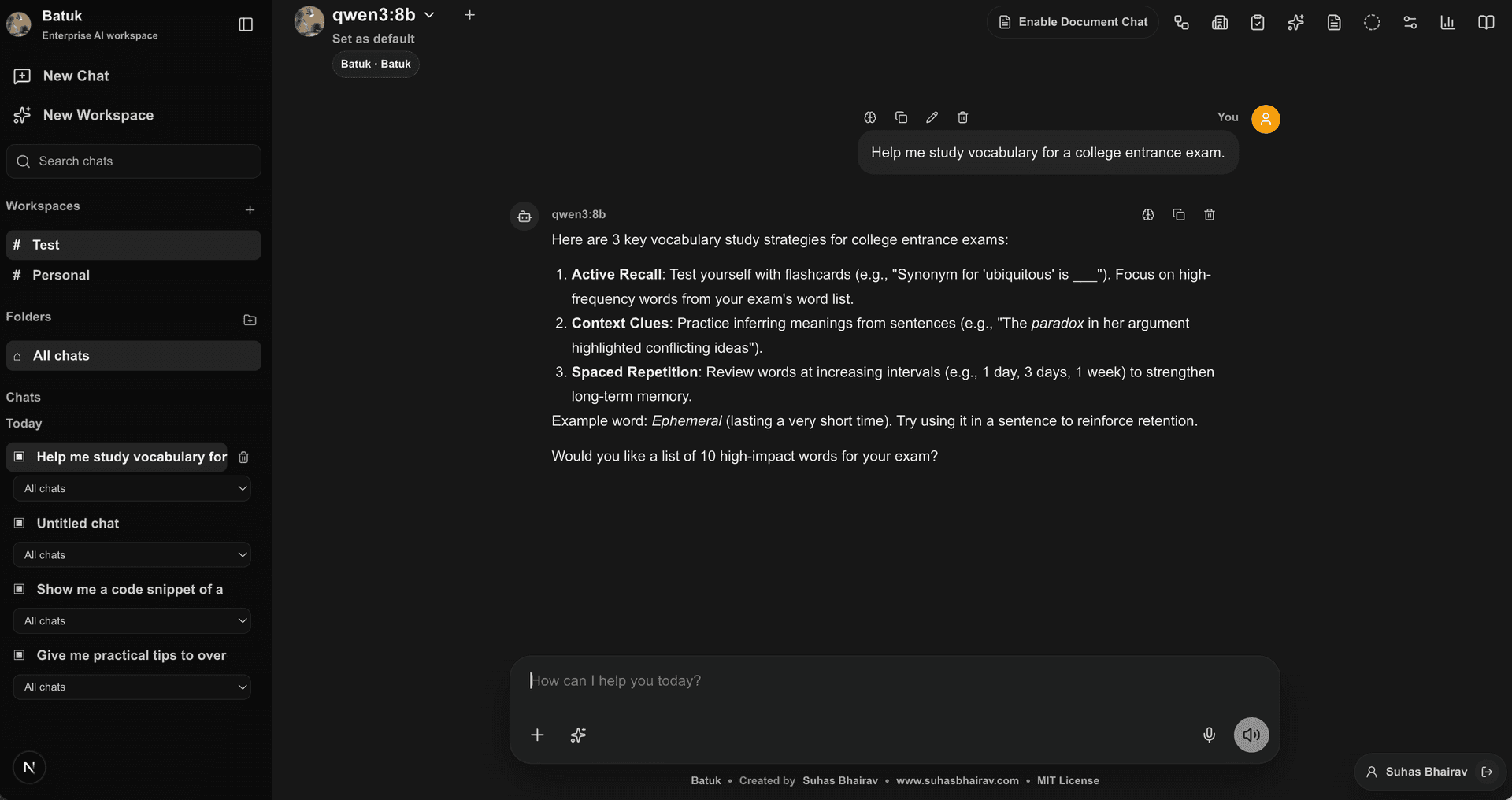 Batuk is a sovereign AI chat workspace image 3
