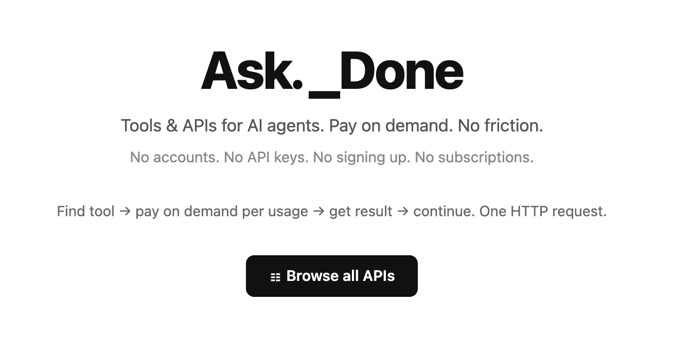 Tools & APIs for AI agents. Made by _done image 1