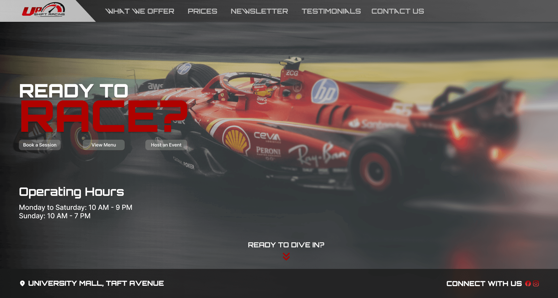 UpShift Racing Cafe Landing Page