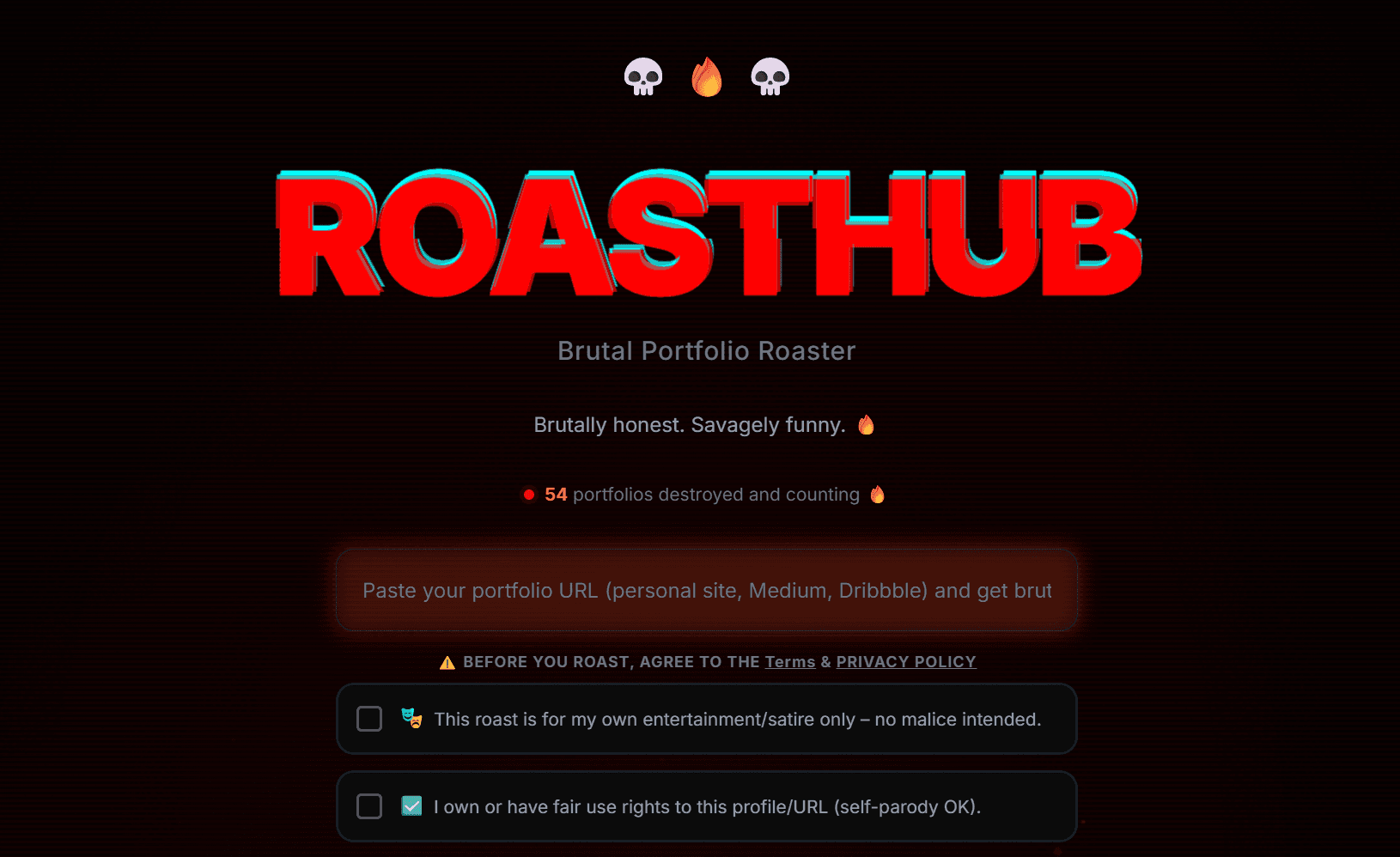 RoastHUB: Brutal AI Nukes Your Portfolio 💀 image 1