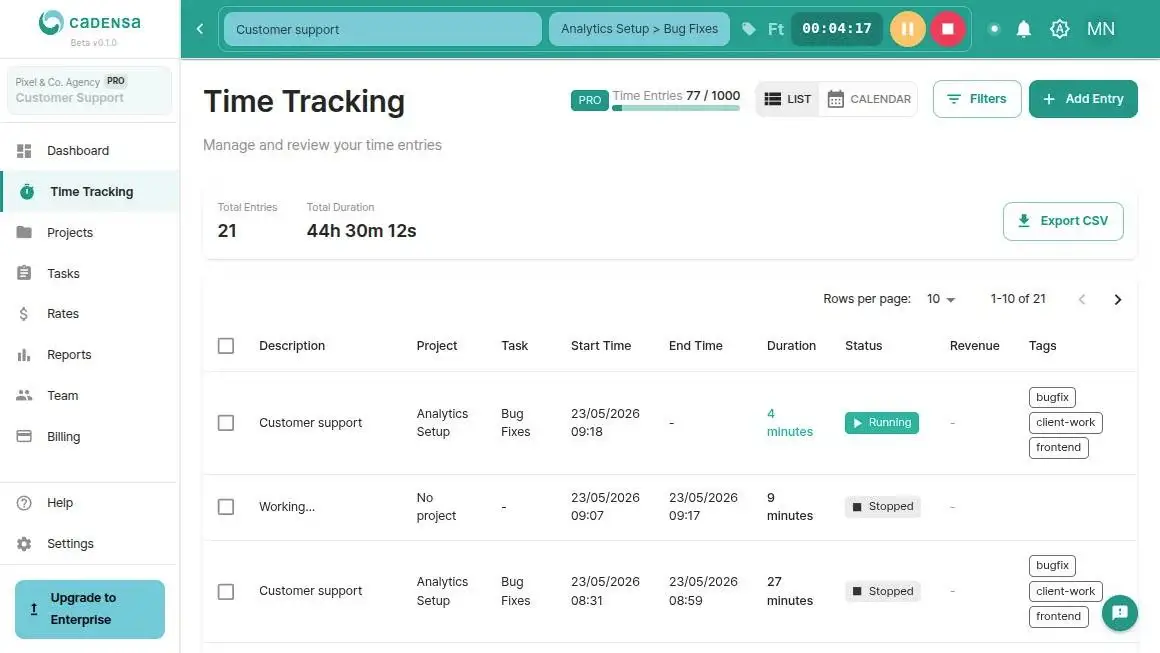 Cadensa — EU-native Time Tracking for Agencie image 1