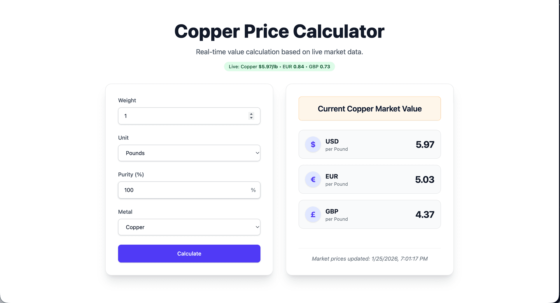 Copper Price Calculator image 2