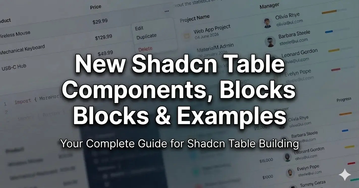 Free Shadcn Table Components & Blocks for Web Projects
