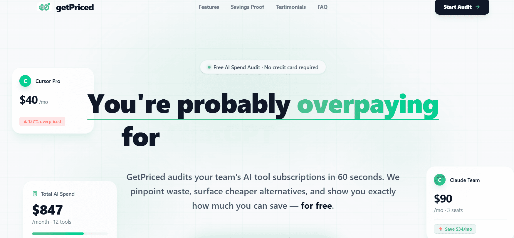 GetPriced — Free AI Spend Audit for Startups image 1