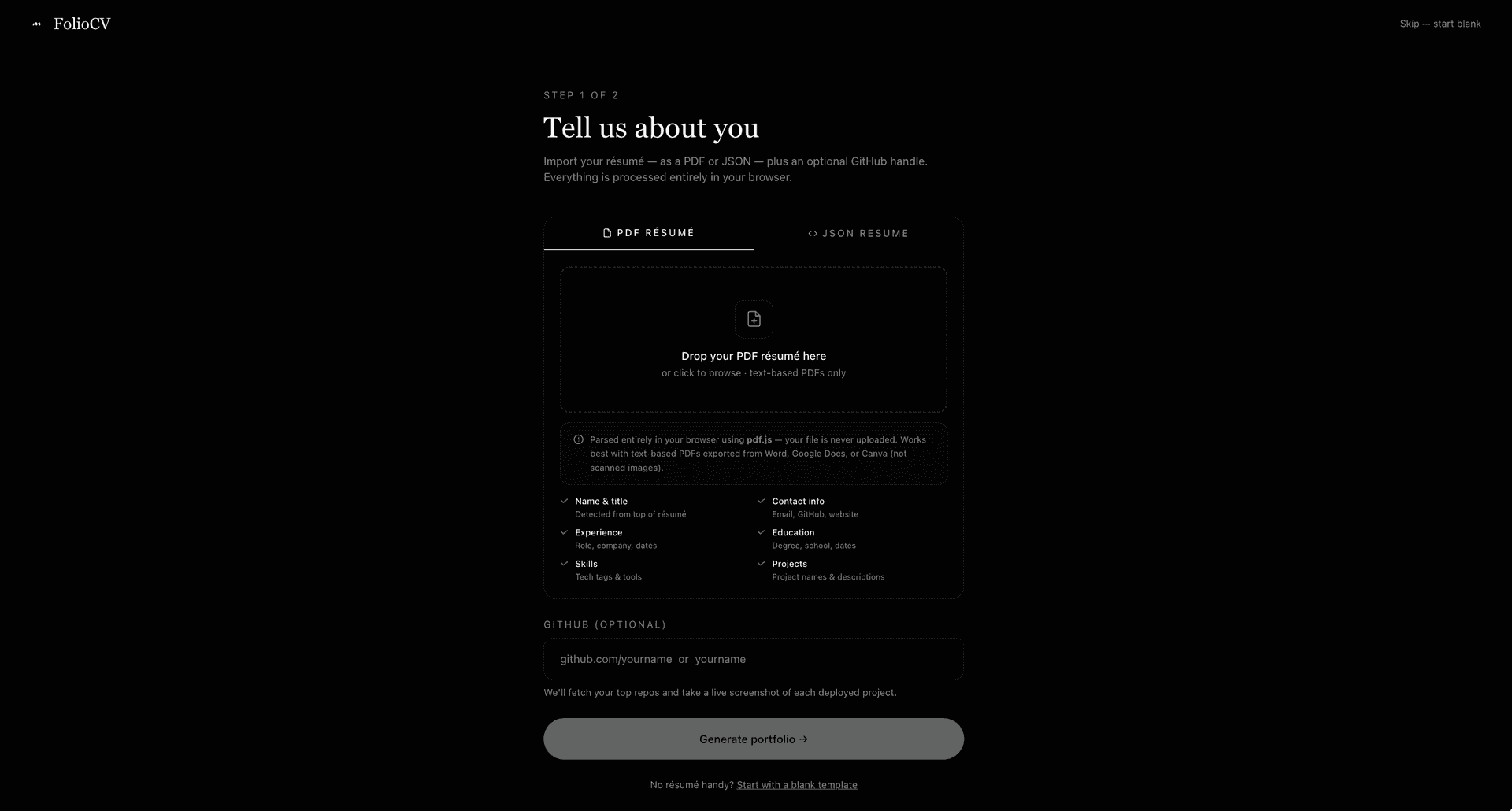 FolioCV — Resume to portfolio, in seconds image 3