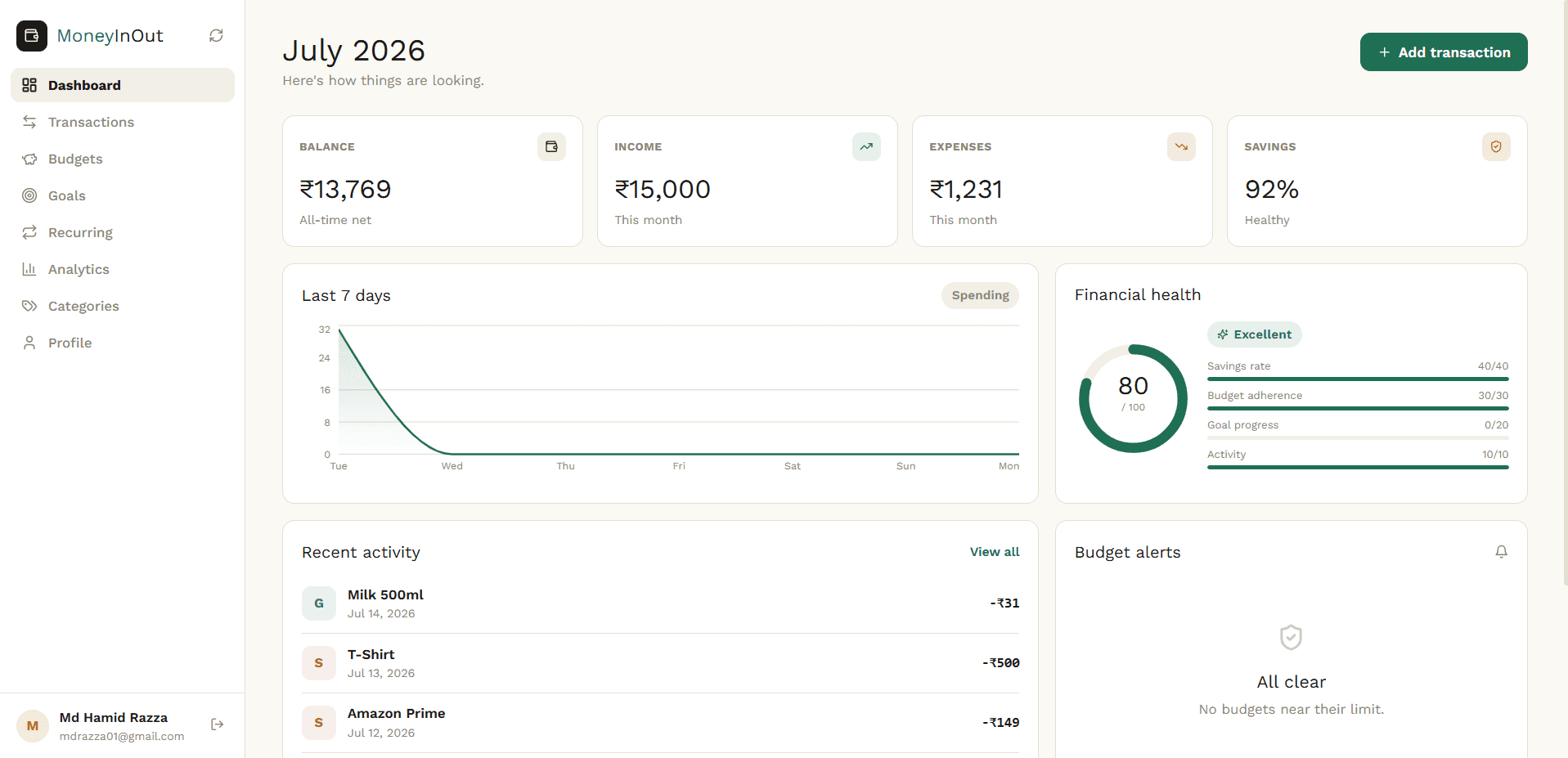 MoneyInOut — Personal Finance Tracker image 2