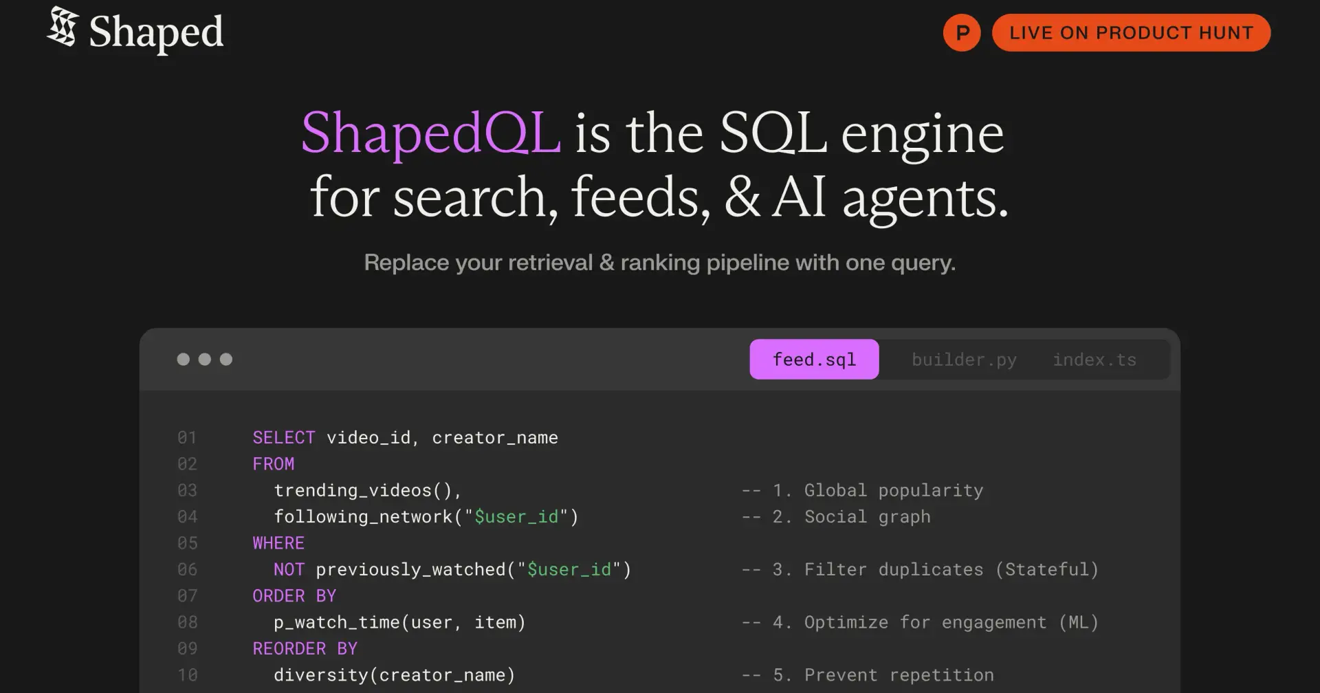 Introducing ShapedQL: The SQL Engine for Search, Feeds, and AI Agents