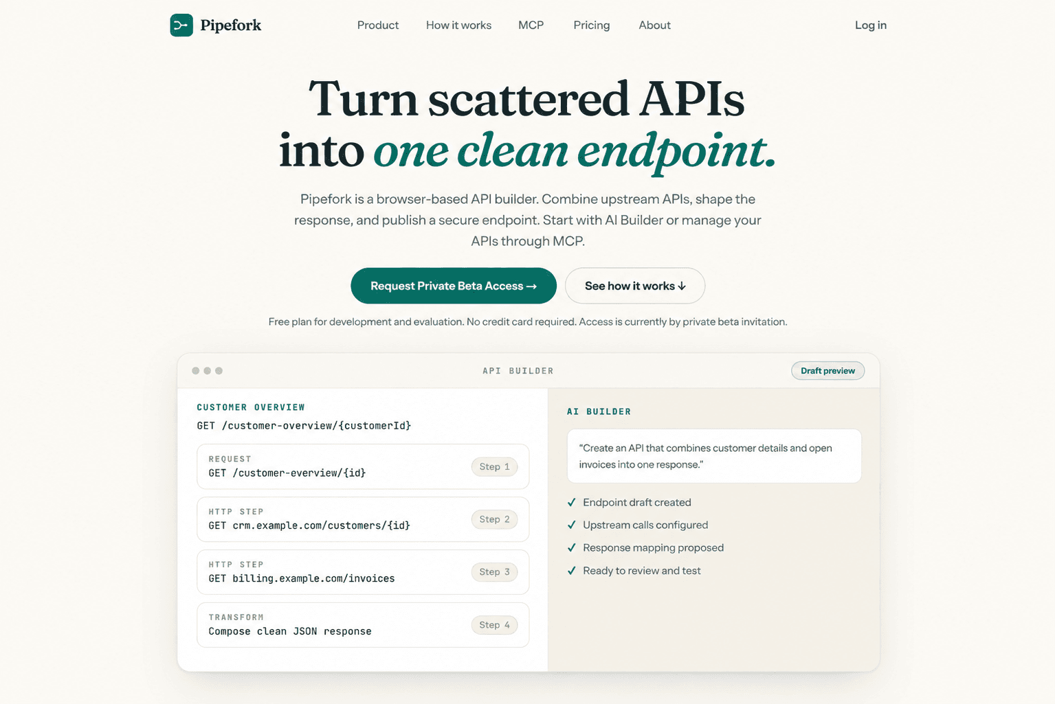 Pipefork | AI & MCP API | Free Dev Plan image 1