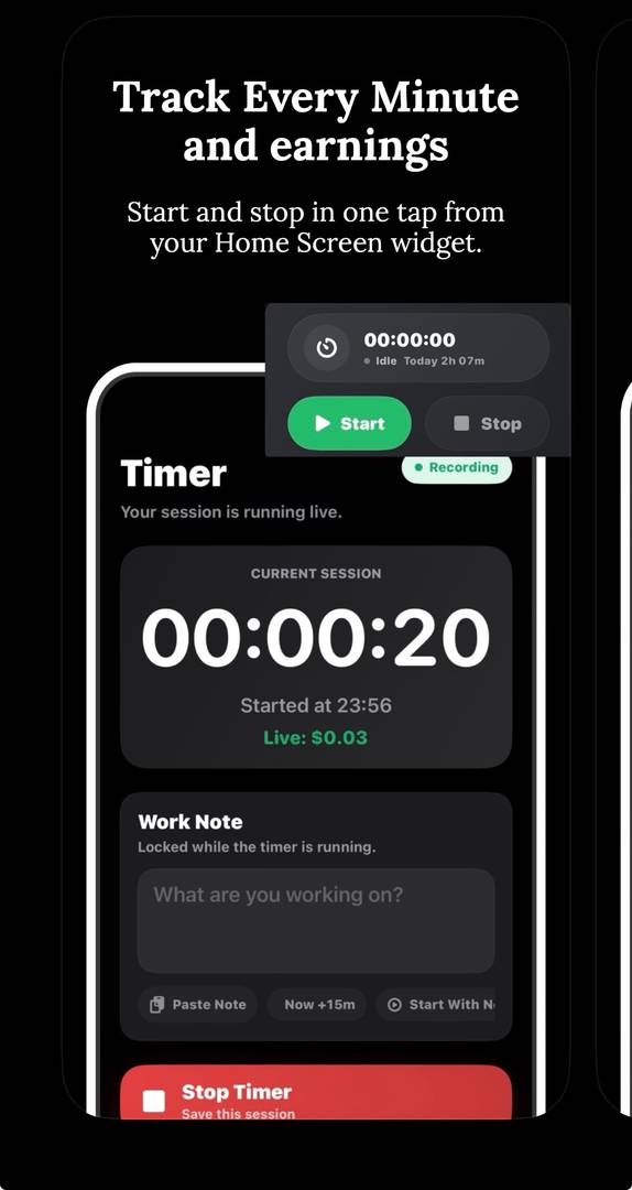 NotaTime - track hours and live earning image 2