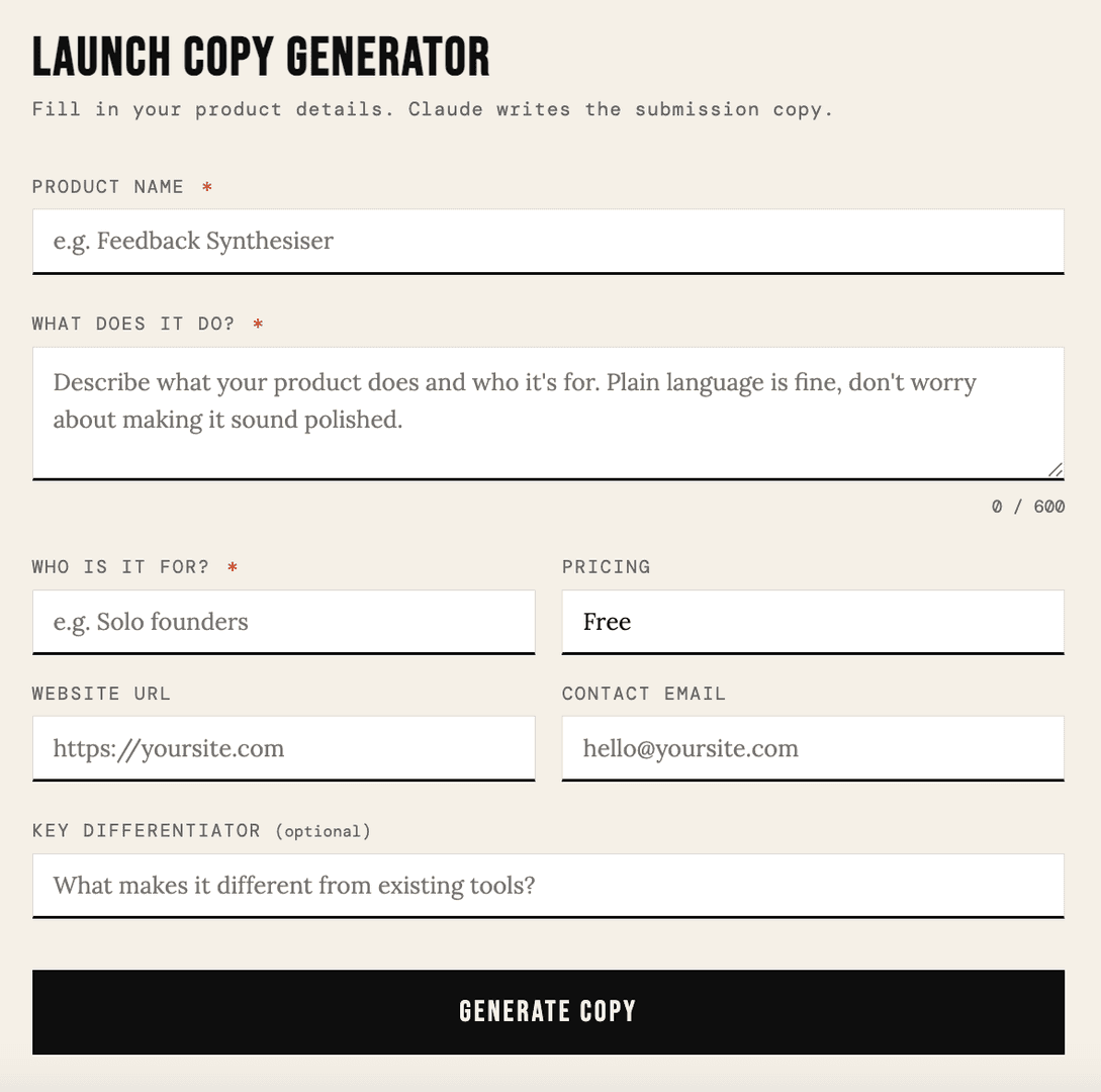Launch Copy Generator image 1