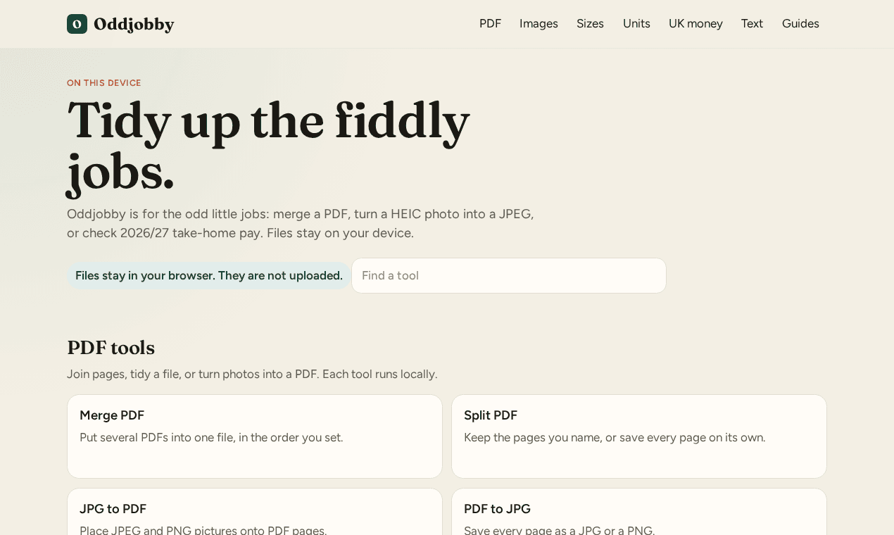 Oddjobby: free PDF, image and UK money tools image 1