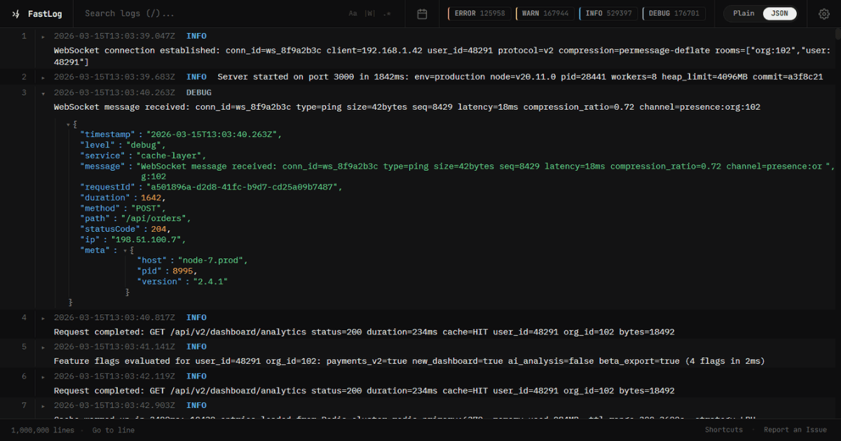 FastLog — Free, Fast Log Viewer | JSON, Regex image 1