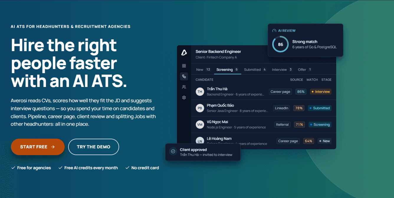 Averosi — AI ATS free headhunters & agencies image 1