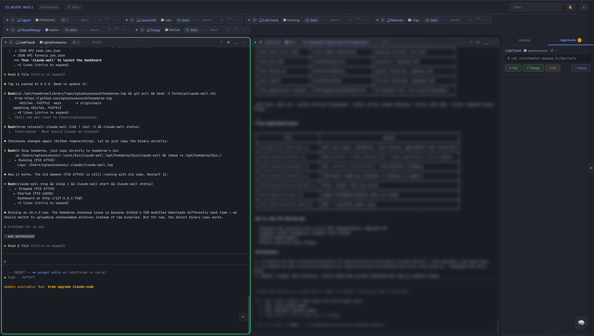 claude-wall: Mission control for Claude Code