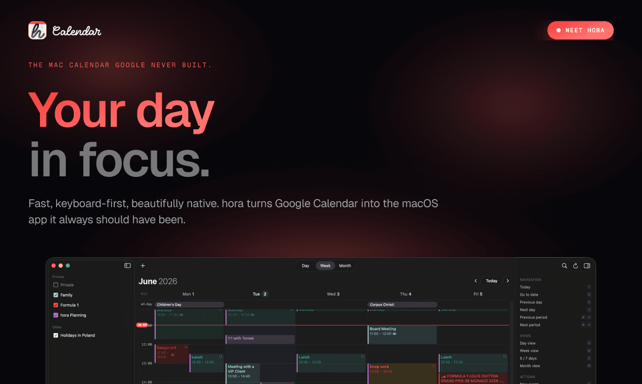 hora Calendar — Native macOS Google Calendar image 2