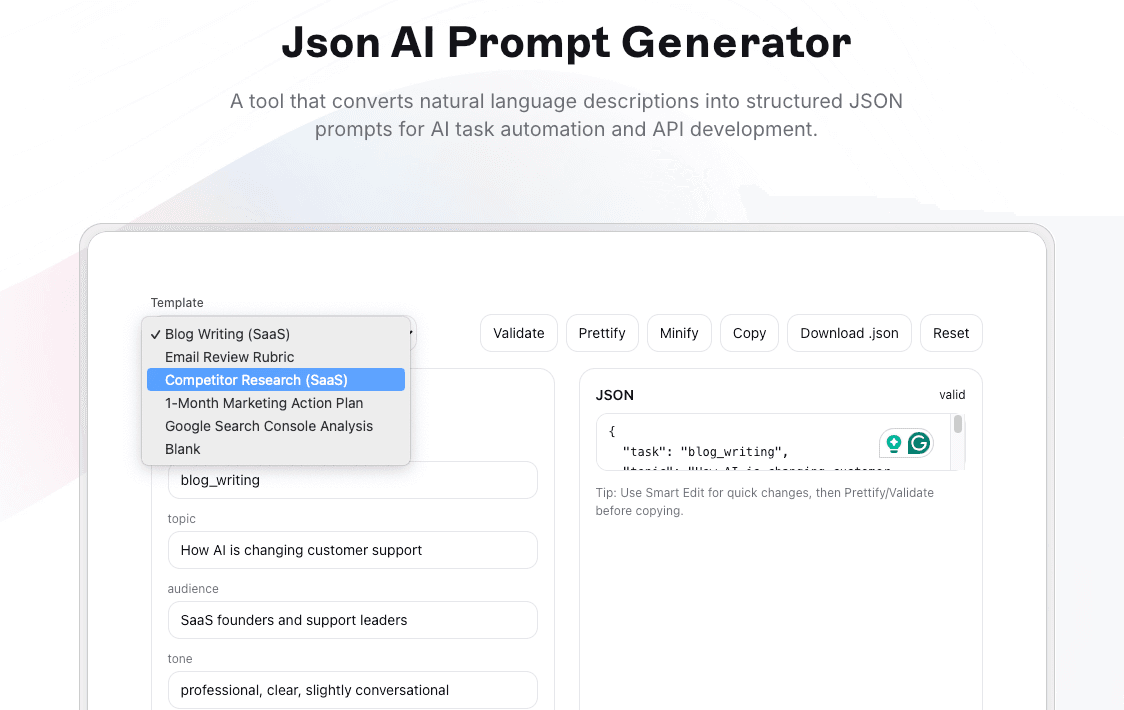 Free JSON AI Prompt Generator image 2