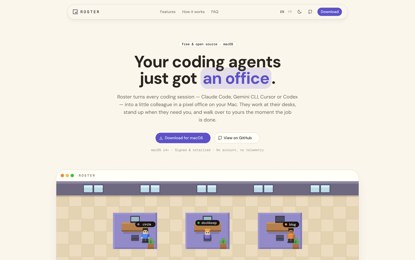 Roster — An office for your coding agents image 1