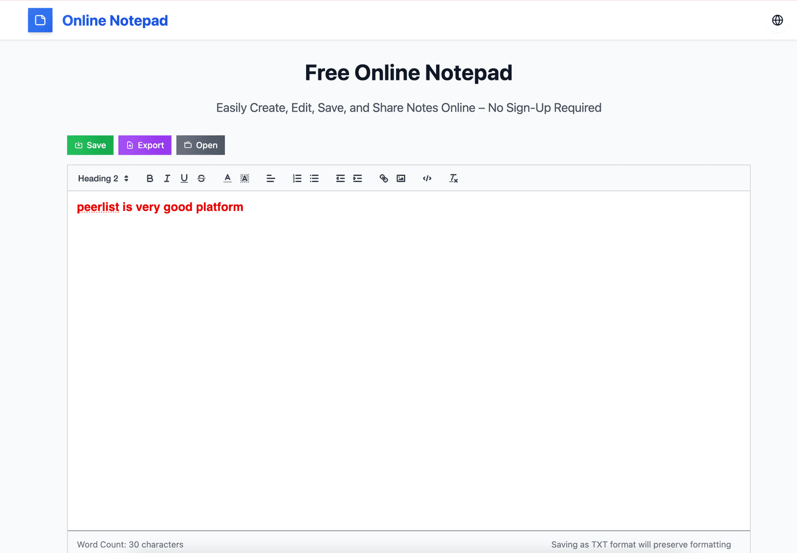 Online Notepad screenshot 1
