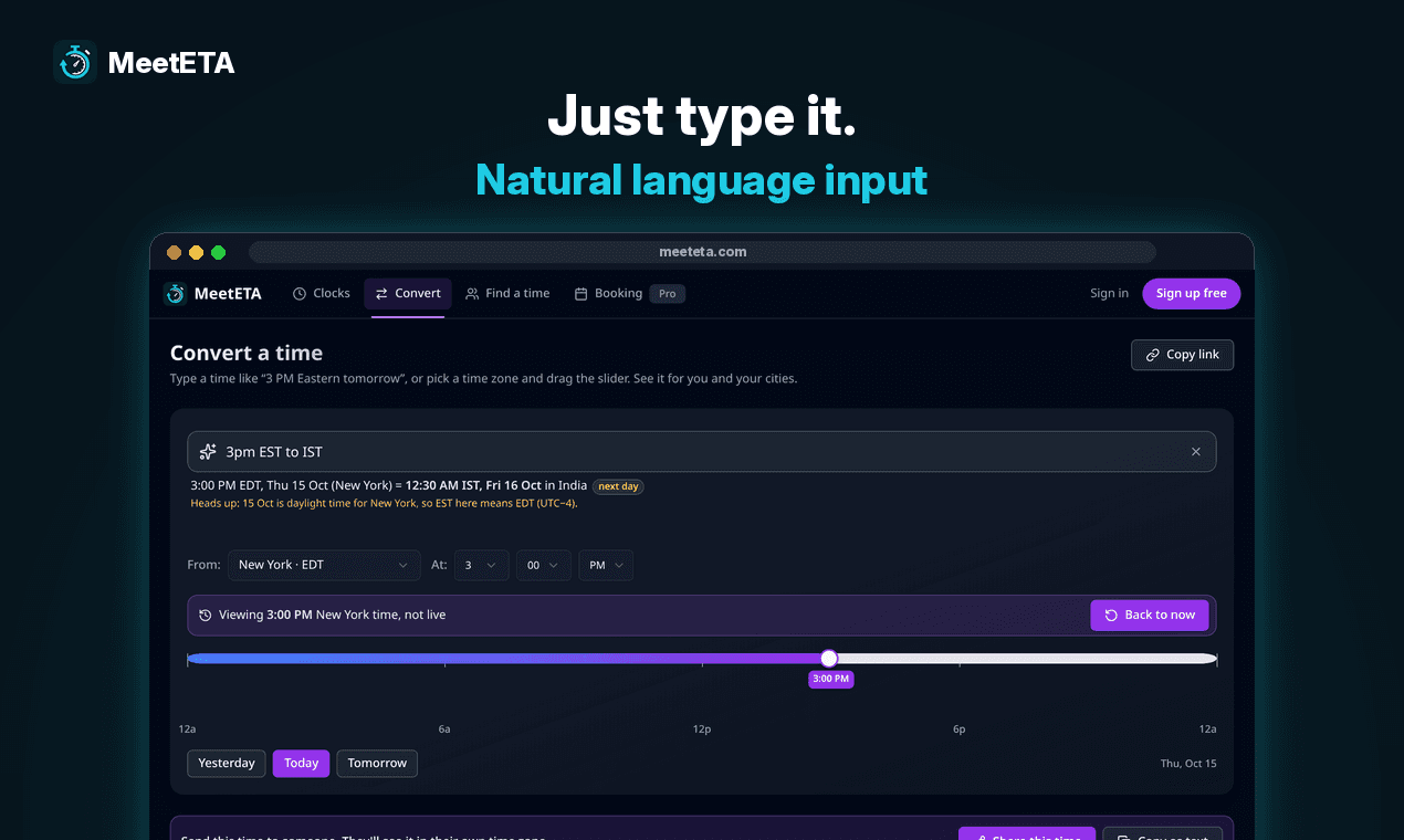 MeetETA: Natural Language Time Zone Converter image 2