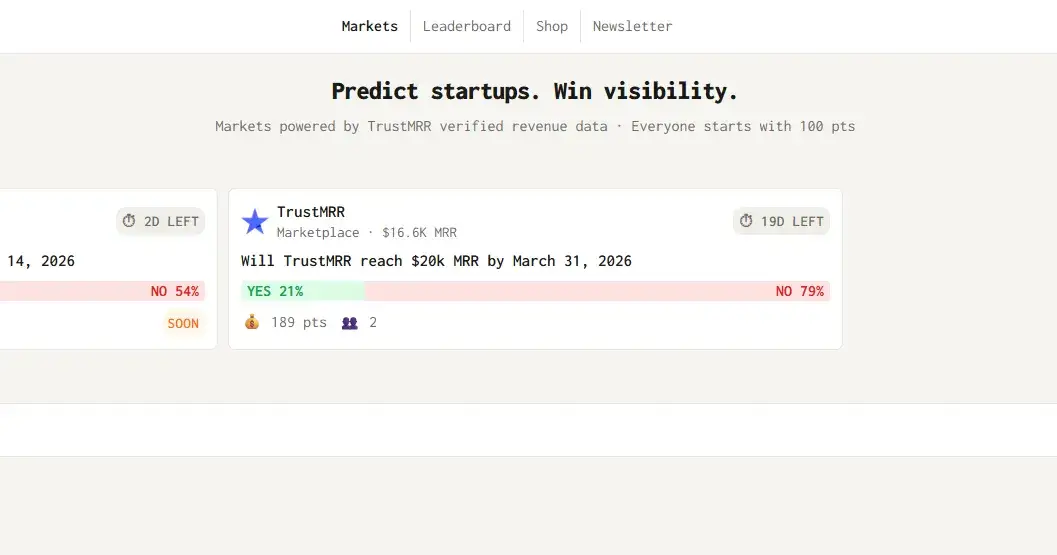 I just pushed "Polymarket for startups"