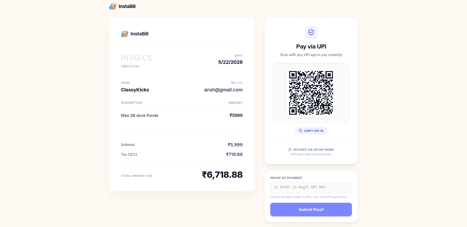 InstaBill | Free UPI Invoice Generator image 1