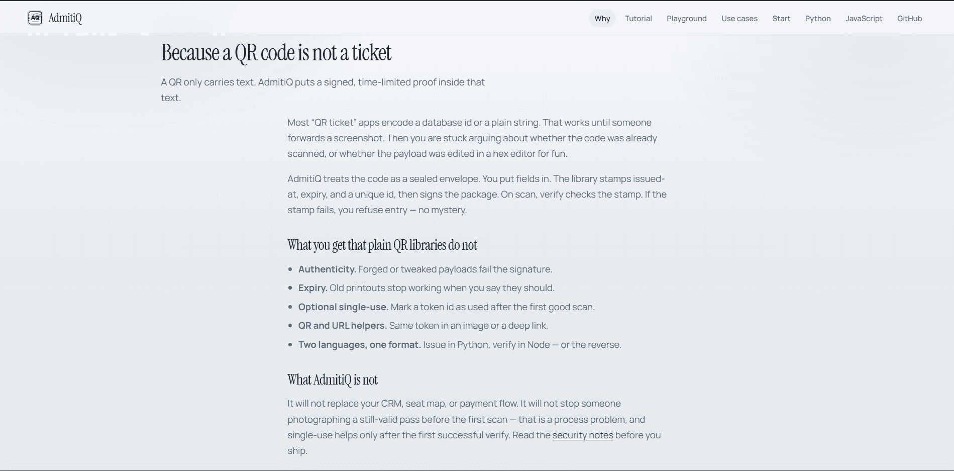 AdmitiQ — signed, expiring QR & URL tokens image 4