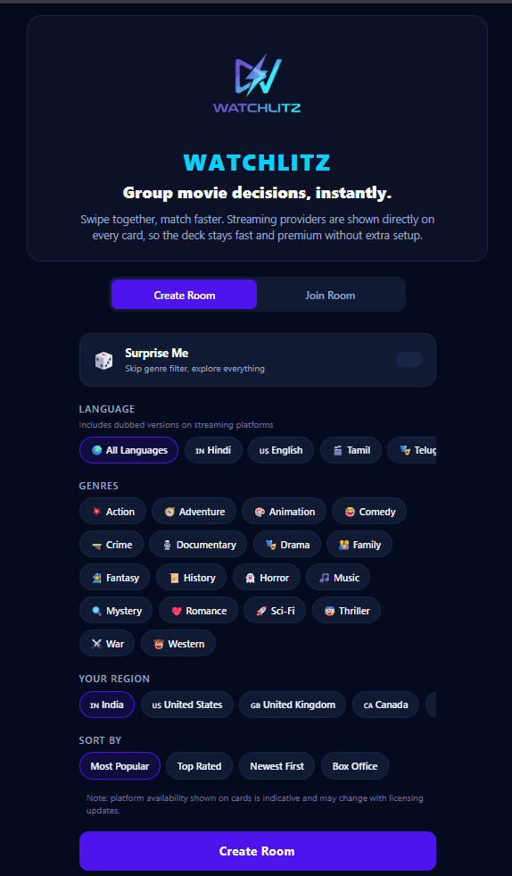 WatchLitz — Free Group Movie Picker image 2