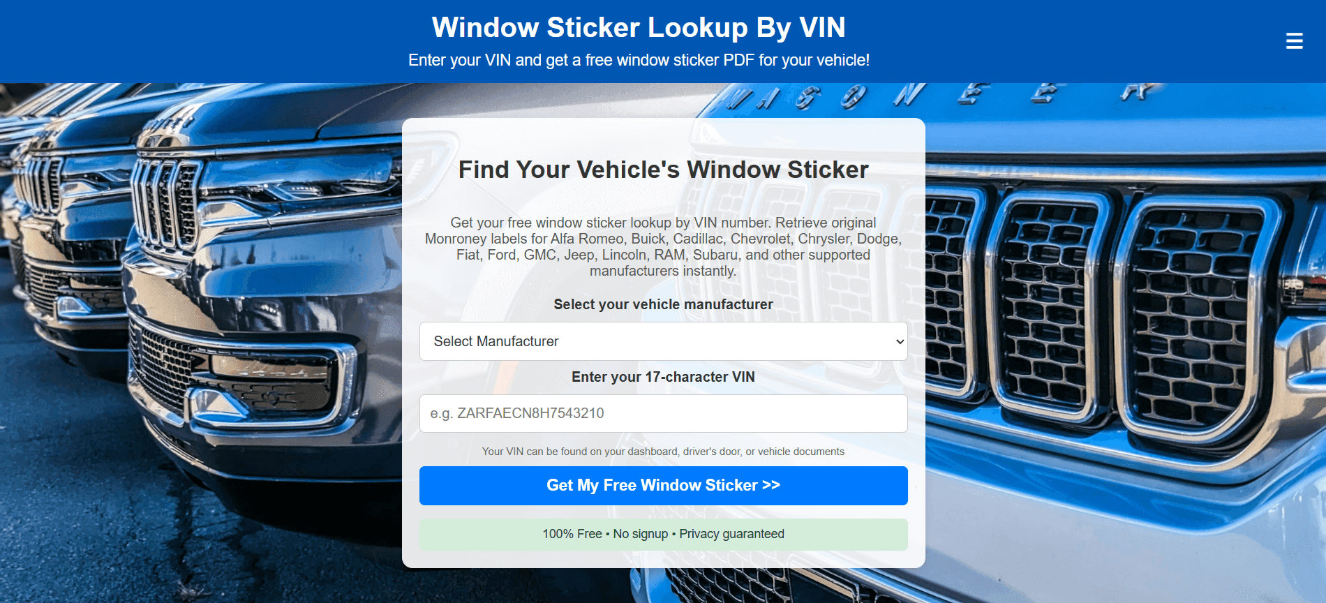 Window Sticker Lookup By VIN image 1