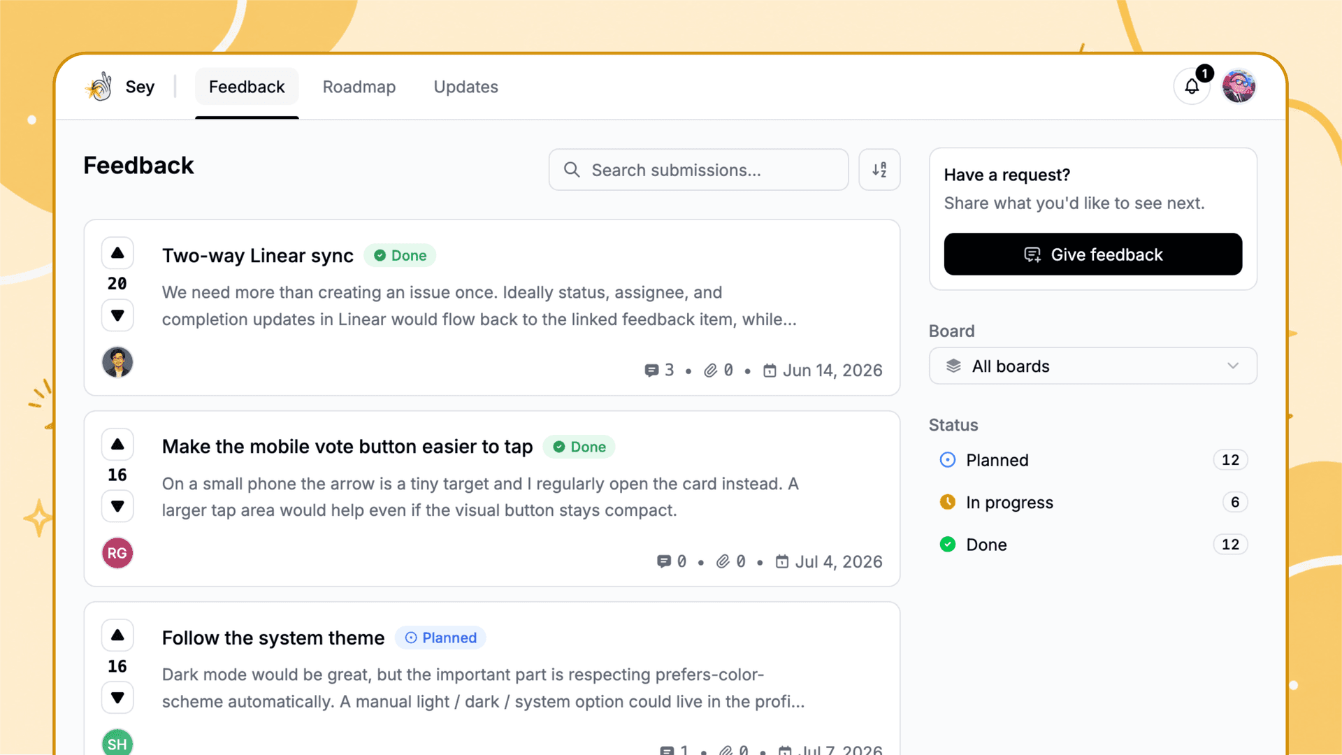 Sey — Feedback, roadmaps, and changelogs image 2