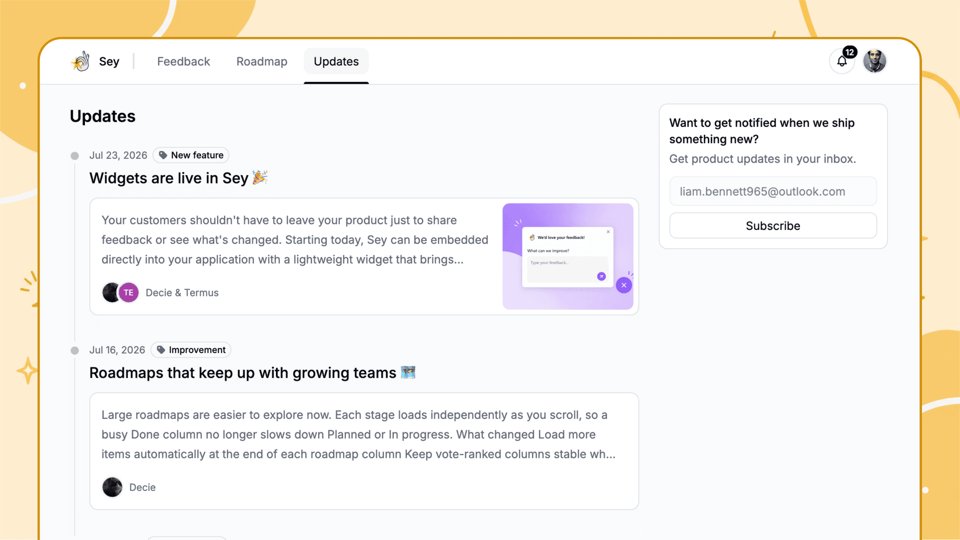 Sey — Feedback, roadmaps, and changelogs image 3