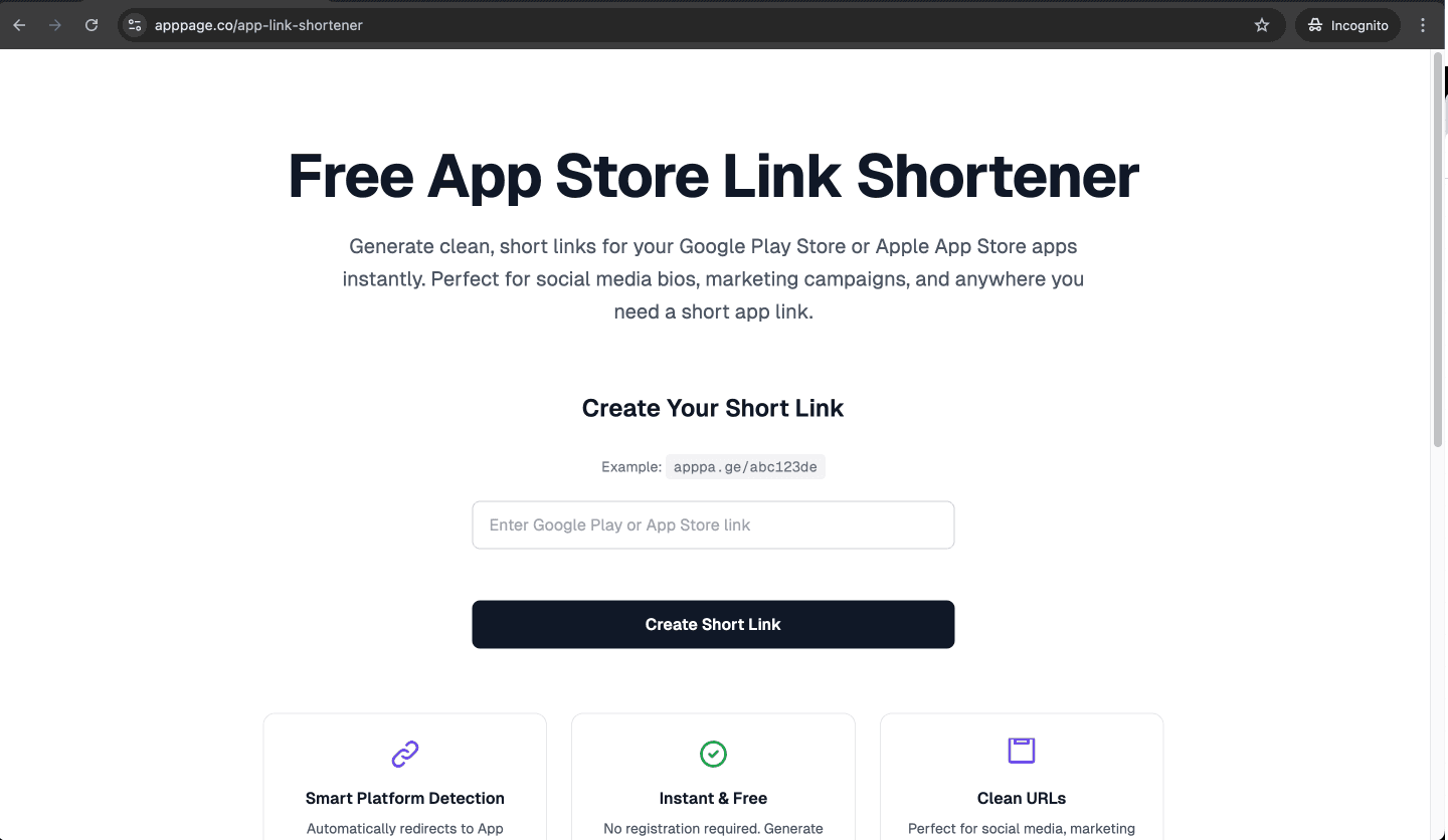Free App Store Link Shortener for mobile apps screenshot 1