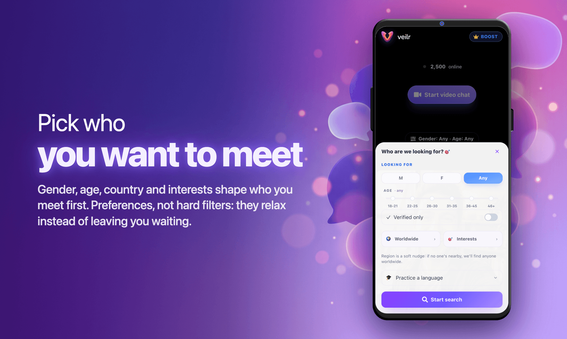 Veilr - random chat with live translation image 2