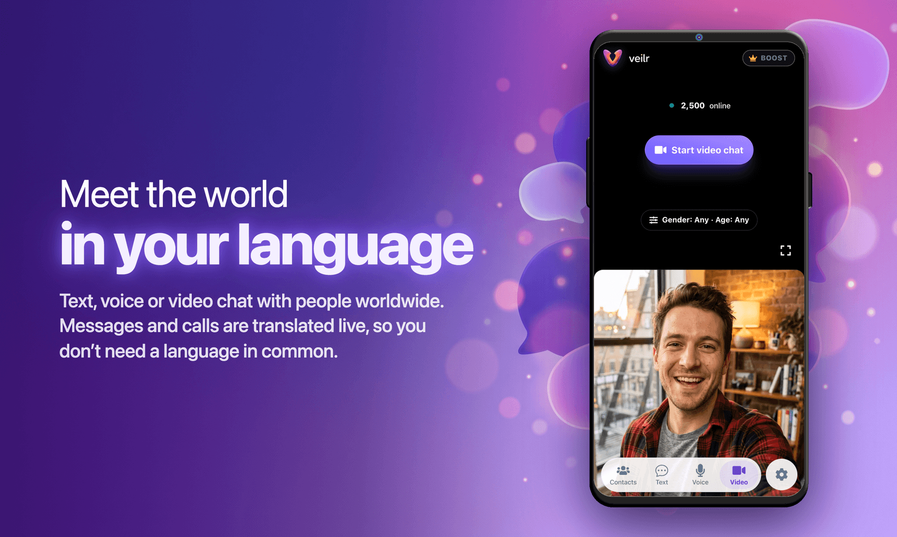 Veilr - random chat with live translation image 1