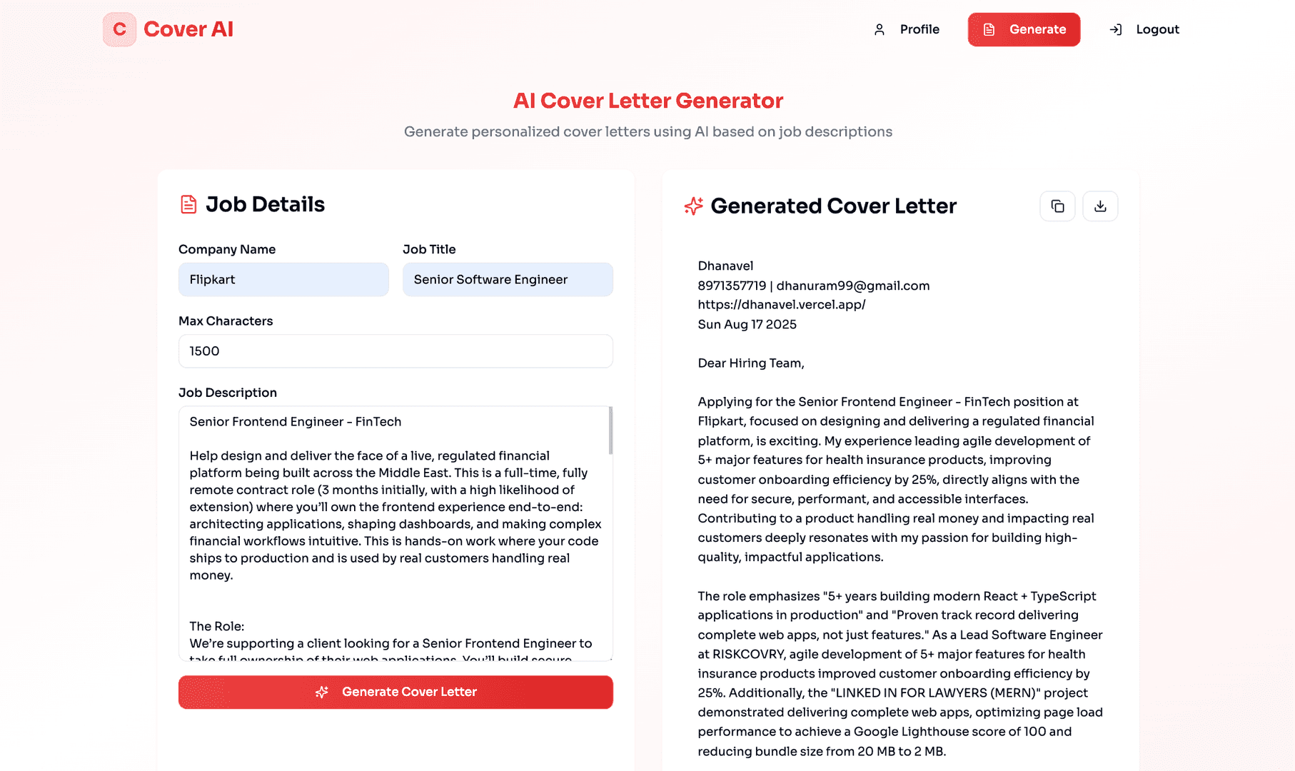 CoverAI - Smart Cover Letter Generator image 2