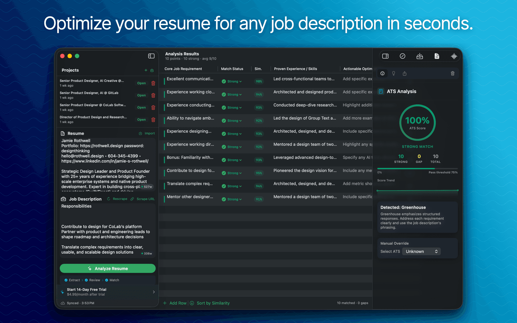 Matchflo — AI Resume Tailor for macOS image 2