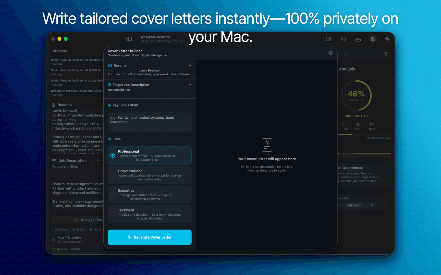 Matchflo — AI Resume Tailor for macOS image 1