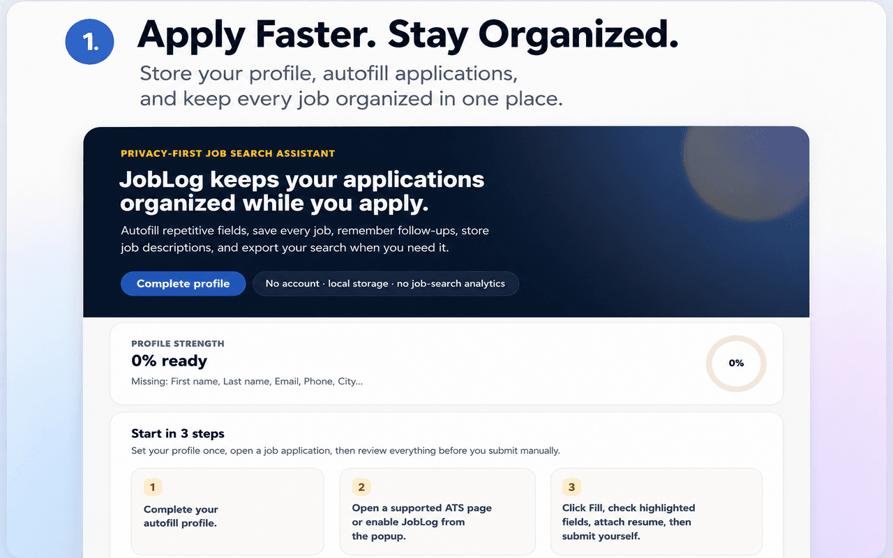 JobLog - Job Application Tracker and Autofill image 1