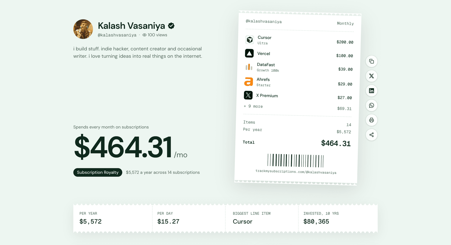 Track My Subscriptions cost calculator image 2