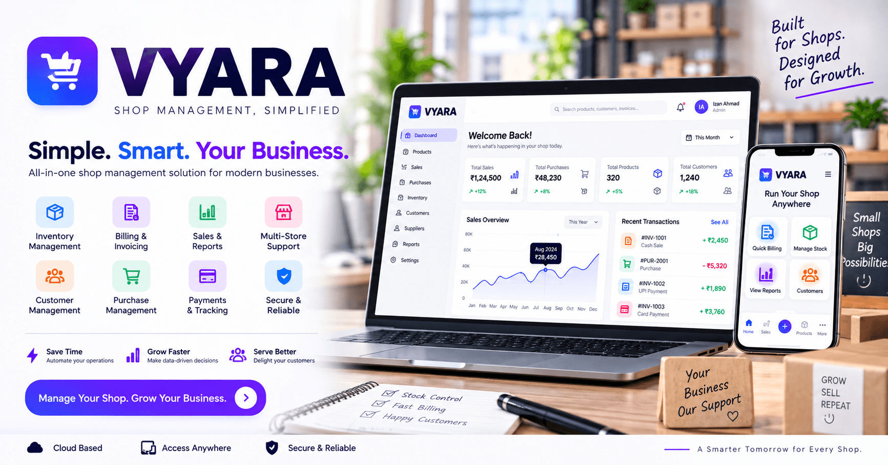 VYARA — Multi-Tenant Shop Management SaaS image 1