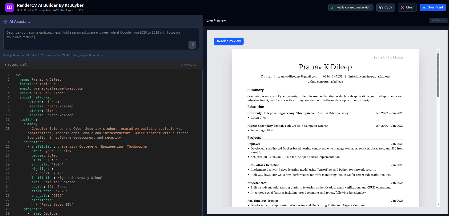 RenderCV AI Resume Builder image 3