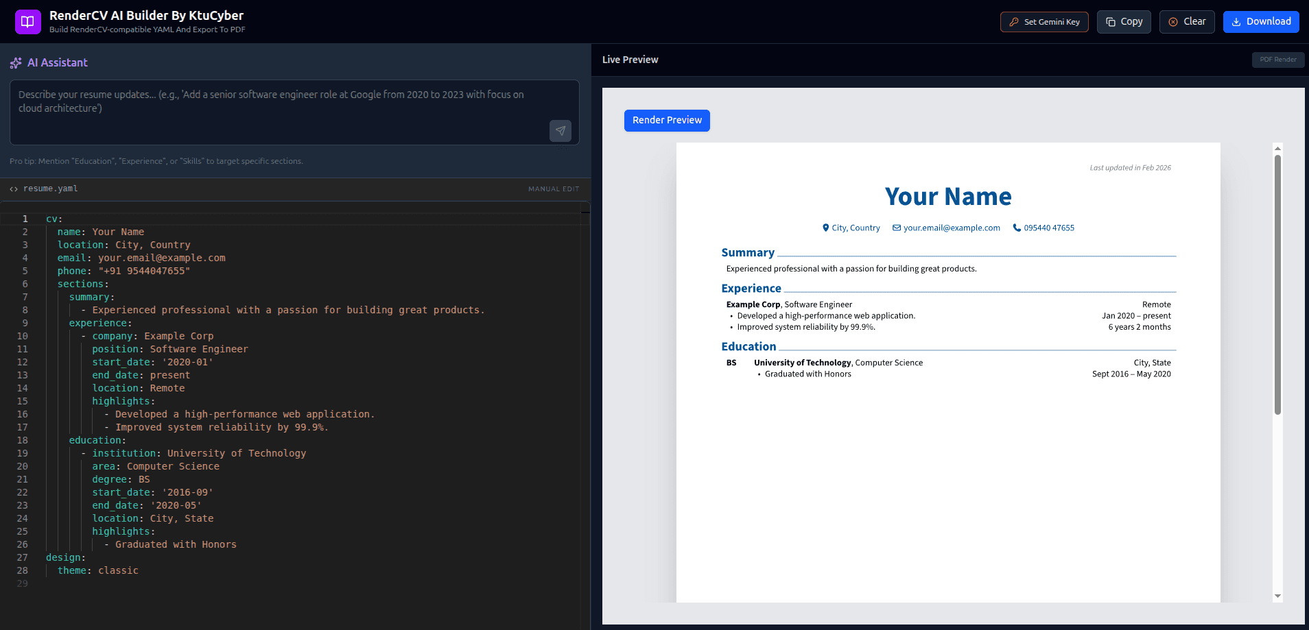 RenderCV AI Resume Builder image 2