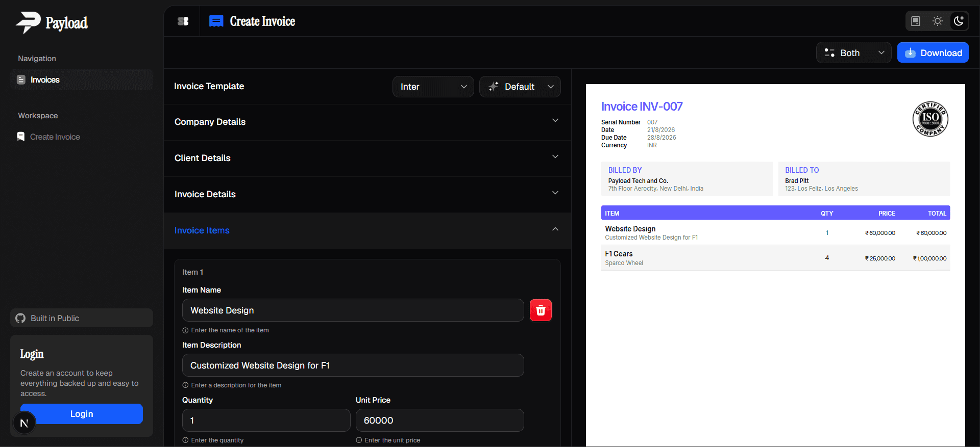 Payload - Free Online Invoice Generator image 2