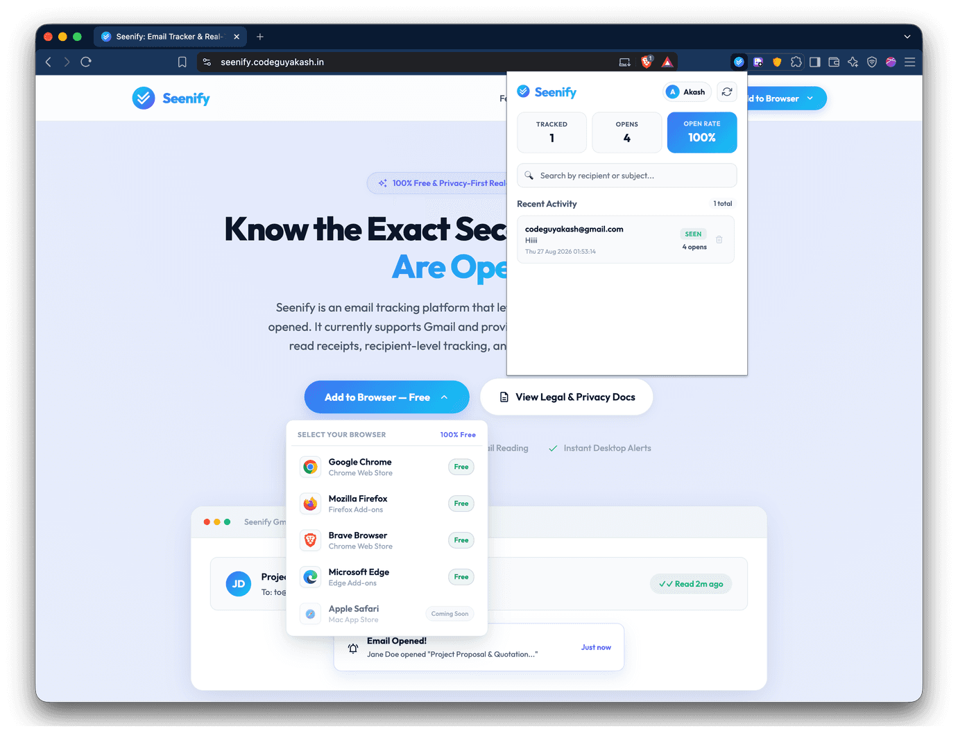 Seenify – Real-Time Email Tracker for Gmail image 2
